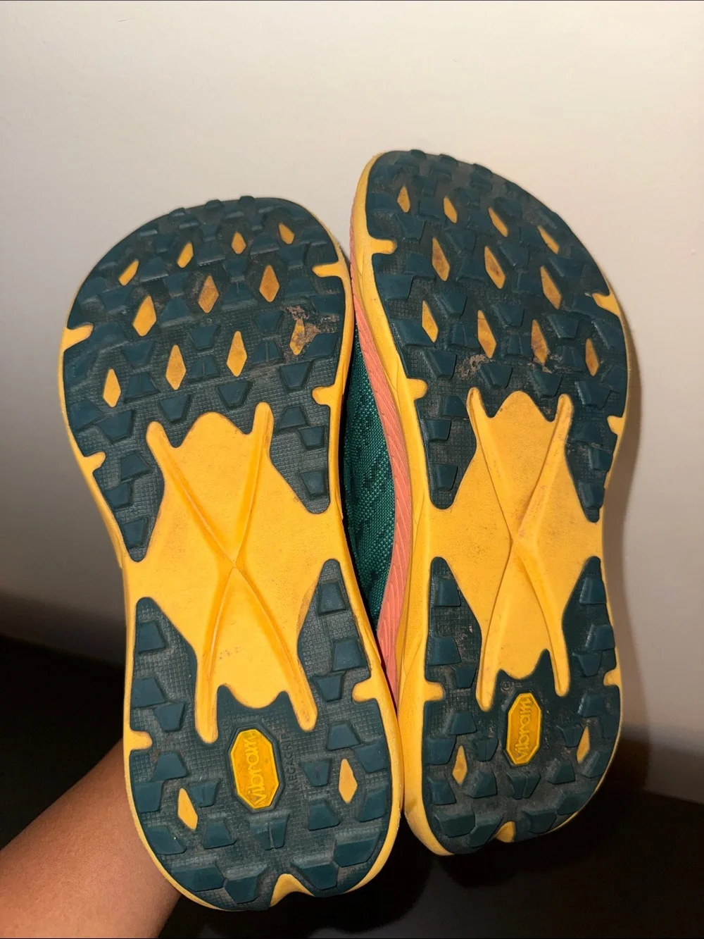 Hoka Women's Teal Running Shoes with Coral & Yellow Accents